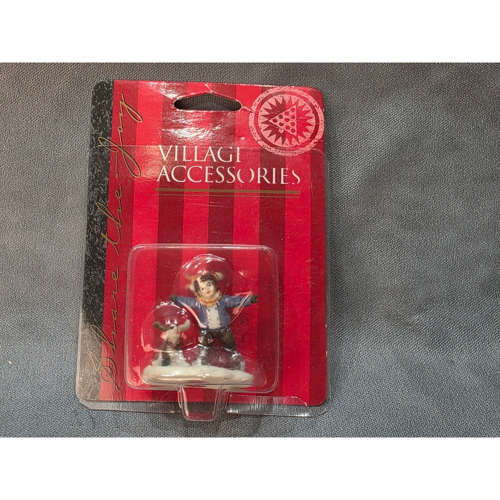 Village Accessories Christmas Figurine Boy with Dog Caldor Vintage 5453951